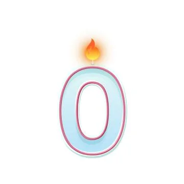 Candle number zero. 0 symbol. Burning candle. Cartoon realistic vector candle Stock Illustration