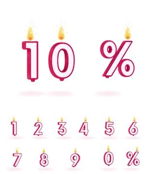 Candle numbers vector flame figure birthday isolated Stock Illustration