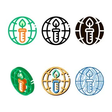 Candle planet earth problem vector thin line icon types Stock Illustration