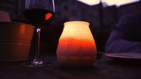 Candle with Red Wine Shallow Depth of Field Stock Footage 92081429