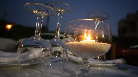 Candle with Rice in a Restaurant Table Stock Footage 10941425