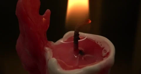 Candle Slow Motion Burning, Dripping, Red Blood Candle Stock Footage 255972530