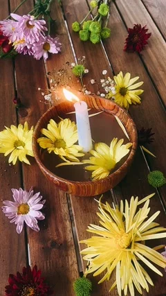 Spa bath with flowers, candles and tray, Stock image