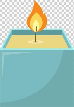 A candle in a square container emitting a glowing warm light with flame on .. Stock Illustration