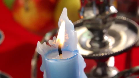 Candle in Sterling Silver Candelabra Stock Footage 45733743