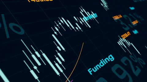 Candle stick chart, lines, numbers and percentage signs. Video stock 276174597