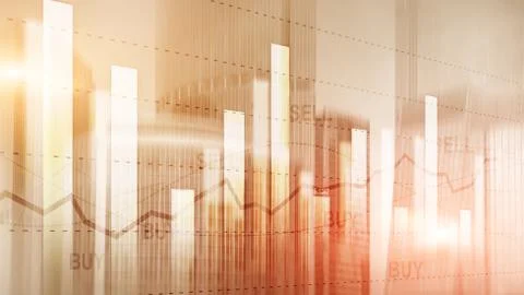 Candle stick graph chart of stock market investment trading on buildings Ilustración de archivo