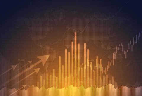 Candle stick graph chart of stock market investment trading, Bullish point. Ilustración de archivo