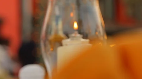 Candle styled kerosene lantern. Flame lit and dancing Stock Footage 111589836