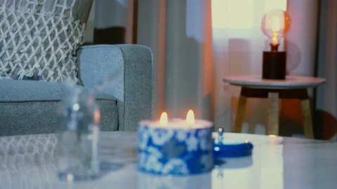 Candle on the table close-up Stock Footage 197415638