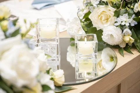 A candle on the table is on fire 写真素材