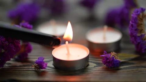 Candle. Tea Lights Candle. Mini Tealight candles for home decoration Stock Footage 244798688