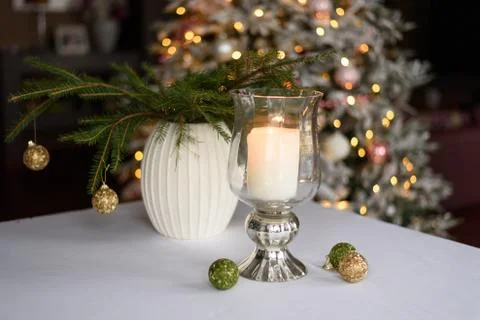 Candle in a transparent candlestick Stock Photos