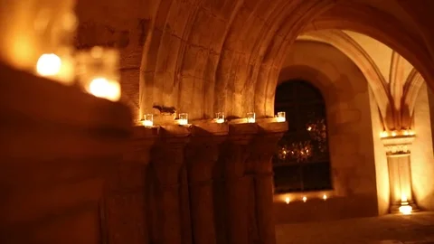 Candle under the Abbey Arches Stock Footage 77294432