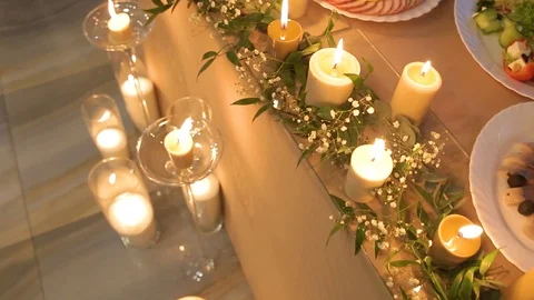 Candle in a vase. Wedding decoration. Stock Footage 127492202