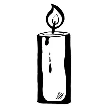 Candle. Vector of a festive candle. Hand drawn christmas lighted candle. Stock Illustration