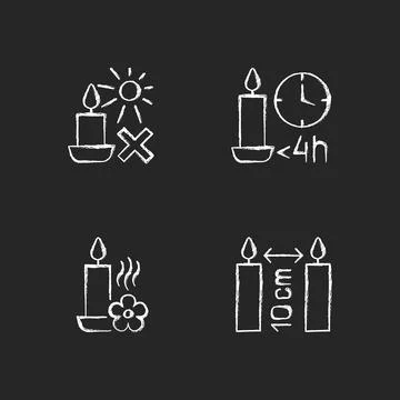 Candle warning label chalk white manual label icons set on dark background Stockillustratie