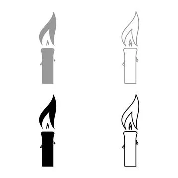 Candle with wax big flame set icon grey black color vector illustration flat  Stock Illustration