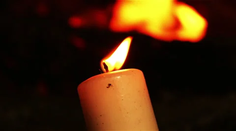 Candlelight and back fire in fireplace; re; warm; romantic Stock Footage 35535219