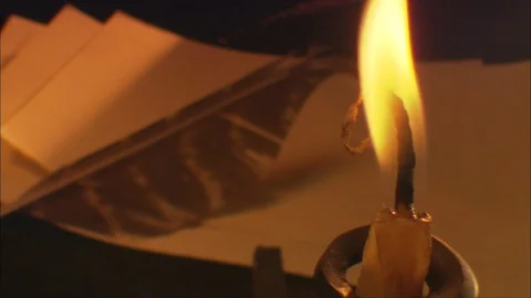 Candlelight  - Documents &amp; Quill on Tabletop Stock Footage 81532649