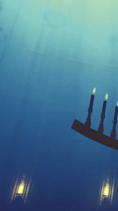 Candlelight glows in deep water with faint light reflecting off surface Stock Footage 334104986