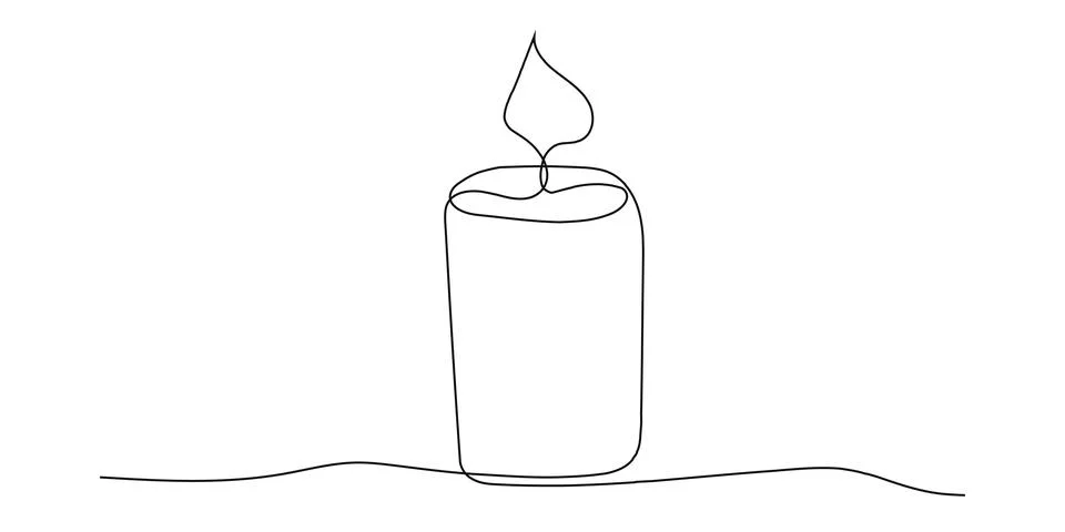 Candlelight linear, candle with flame continuous line, simple doodle design Stock Illustration
