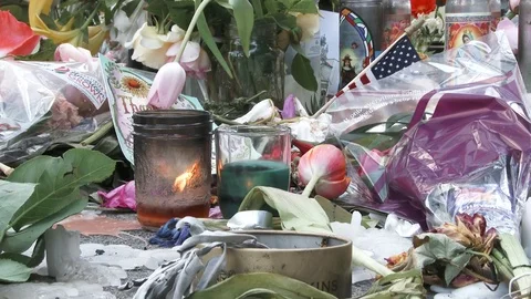 Candlelight Vigil Close Up On Offerings 스톡 동영상 76230002