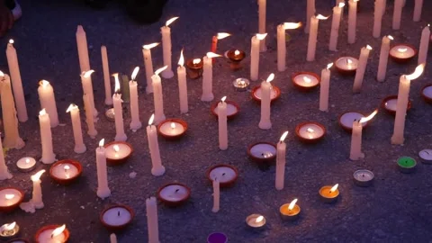 Candlelight vigil held for victims of Broad Peak avalanche, Katmandú, NP - 04 Au Stock Footage 341428671