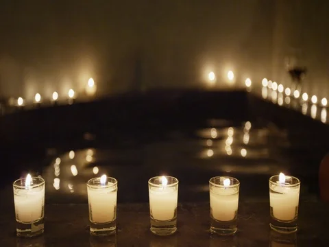 Candlelit night at jacuzzi spa pool hotel resort Stock Footage 75381687