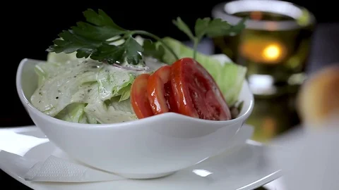 Candlelit Salad Dinner Stock Footage 90375782