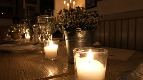 Candlelit table for romantic dinner Stock Footage 58712013