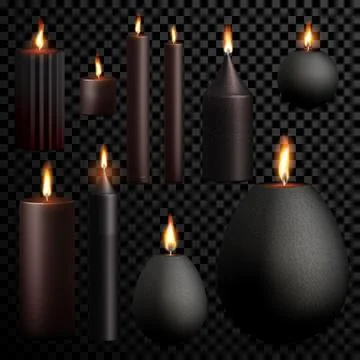 Candles 3D realistic black set flame burning vector transparent background イラスト素材