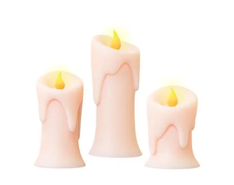 Candles 3d render design, isolated candle with fire flames. Decorative cozy Stock Illustration