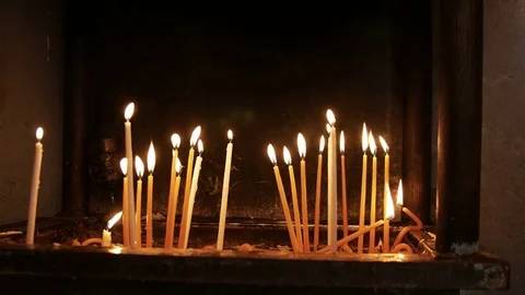 Candles in the ancient shrine Stock Footage 73746759