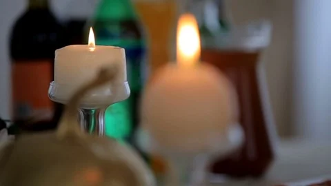Candles and decorations on the festive table Stock Footage 79016340