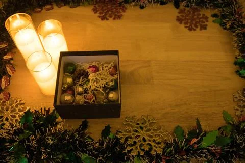 Candles and Gift Box Close Crop Stock Photos