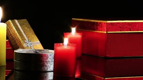 Candles and gift box Stock Footage