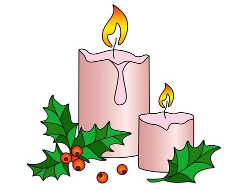 Candles and Holly - vector full color illustration. Stock Illustration