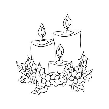 Candles and holly vector linear illustration Stock-Illustration