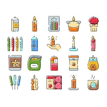 Candles and lighting tools collection with flames Stock Illustration