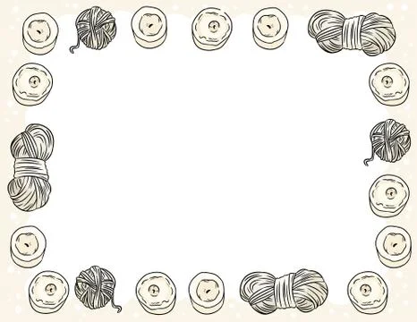 Candles and yarn threads in comic style doodles postcard template. Letter for Illustrazione stock