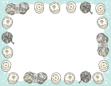 Candles and yarn threads in comic style doodles postcard template. Letter for Illustrazione stock