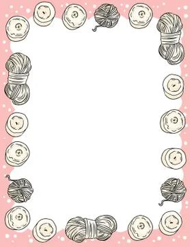 Candles and yarn threads in comic style doodles postcard template. Letter for Stock Illustration
