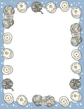 Candles and yarn threads in comic style doodles postcard template. Letter for Stock Illustration