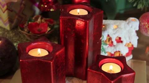 Candles around the Christmas tree,gifts Stock Footage 59165653