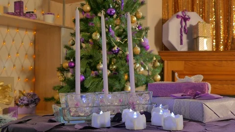Candles on the background of a Christmas tree Stock-Footage 81005186
