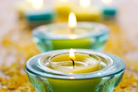 Candles with bath salt Stock Photos