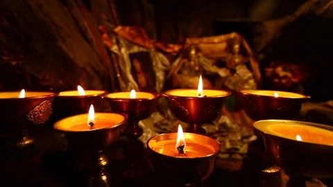 Candles in a Buddhist temple Stock Footage 124789821