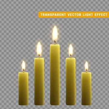 Candles burn with fire realistic. Set isolated on transparent background. Illustrazione stock
