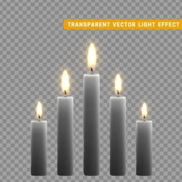 Candles burn with fire realistic. Set isolated on transparent background. Stock Illustration